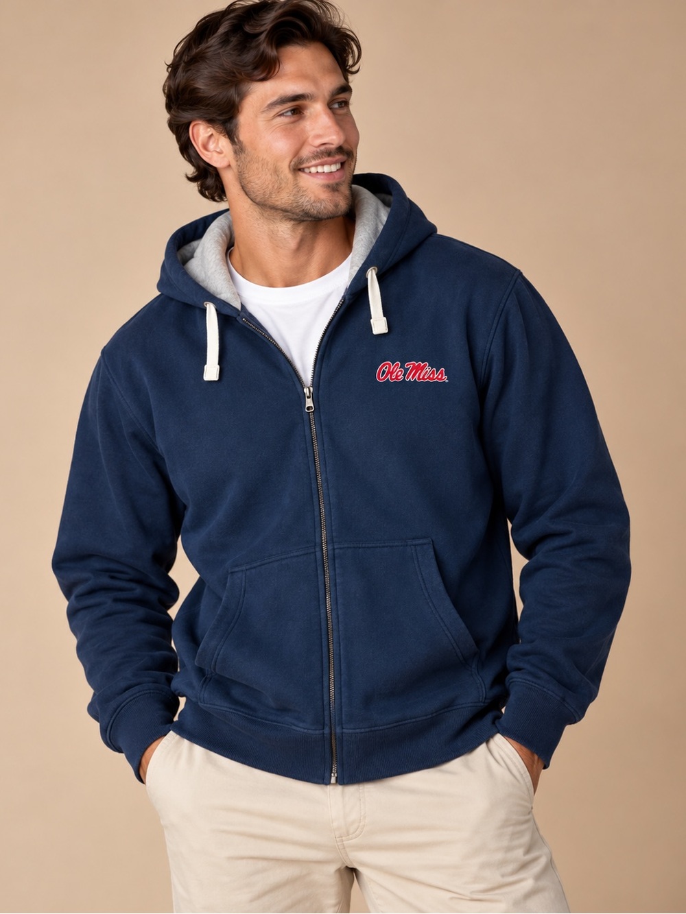 Ole Miss Navy Full Zip Hoodie 2XL Embroidered Rebels Sweatshirt